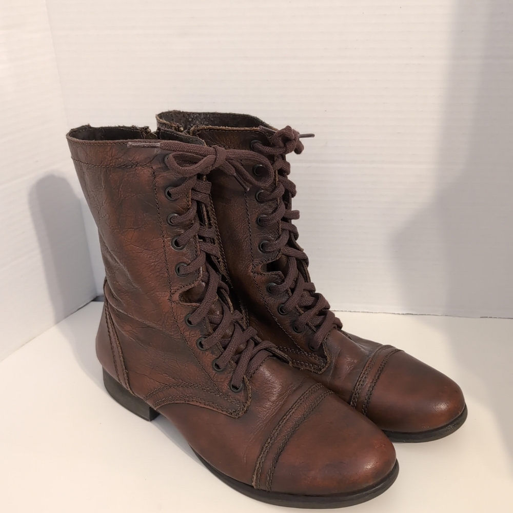 Steve Madden Brown Lace-Up Combat Boots